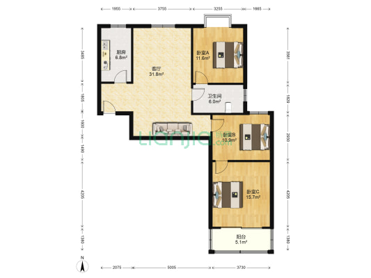 香苑小区 3室1厅1卫 105平方