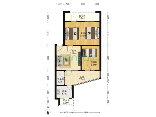 郊山路46号 2室1厅1卫 68平方
