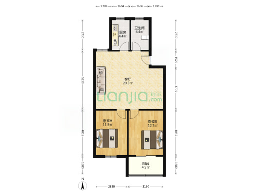 兴隆花园二期 2室1厅1卫 84平方