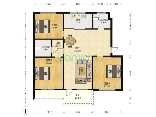 舜韵华庭 3室1厅2卫 115平方
