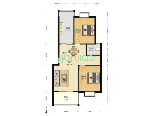 罗秀家园 2室1厅1卫 92平方