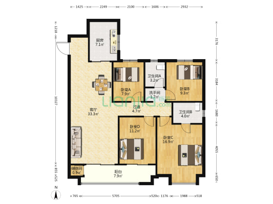 雅居乐中央府三期 4室1厅3卫 142平方
