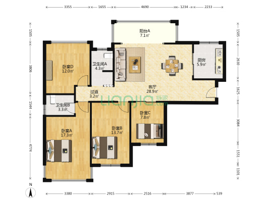 中粮鸿云 4室1厅2卫 128平方