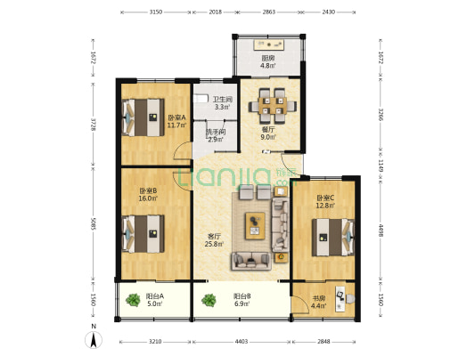 昆明铁路警察小区 4室2厅2卫 99平方