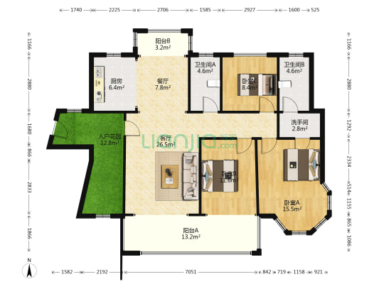 洞庭美域 3室2厅3卫 140平方