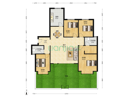 三庆院子 4室1厅2卫 149平方