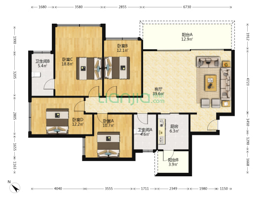 优山悦园 4室1厅2卫 141平方