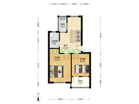 燃气公司宿舍 2室1厅1卫 54平方