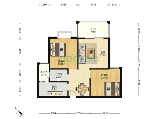 鹭栖花园 2室1厅1卫 78平方