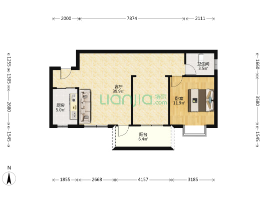 金河湾二期 1室1厅1卫 90平方