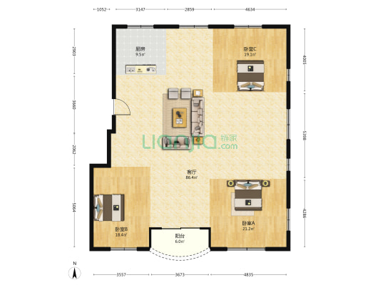 柳港花园 3室1厅0卫 186平方