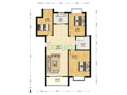 雍福园 3室1厅1卫 125平方