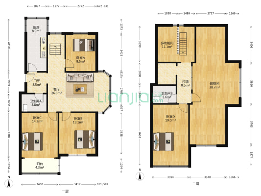 青岛中房云溪小区F 5室1厅2卫 109平方