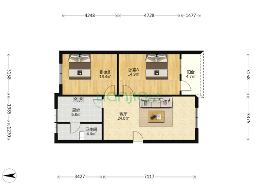 华龙公寓 2室1厅1卫 74平方
