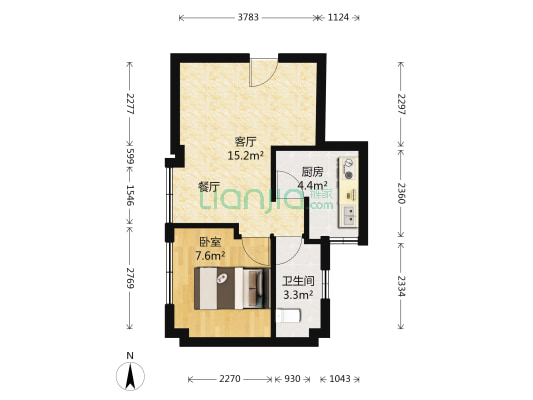 加州花園 1室1厅1卫 45平方