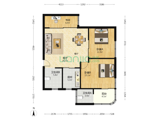 合建大楼 3室1厅2卫 110平方