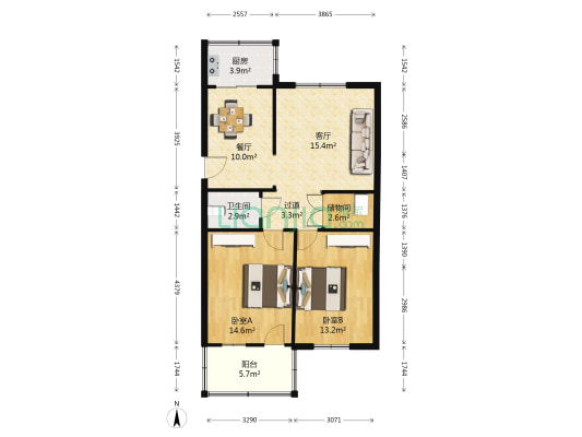 横河南新村 2室2厅1卫 86平方