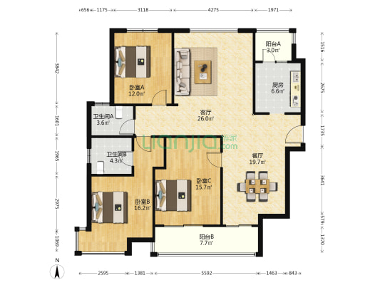 盘古天地(一期） 3室2厅2卫 146平方