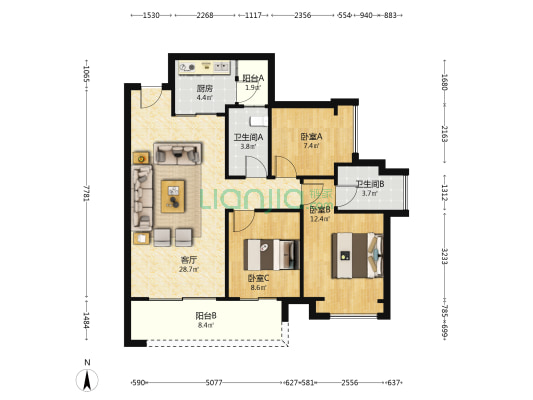 牧云溪谷毓山郡 3室1厅2卫 96平方
