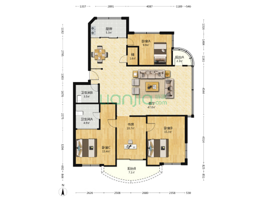 春晖路80号 4室1厅2卫 128平方