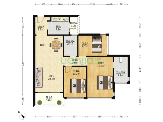 横琴湾三期 3室1厅2卫 99平方