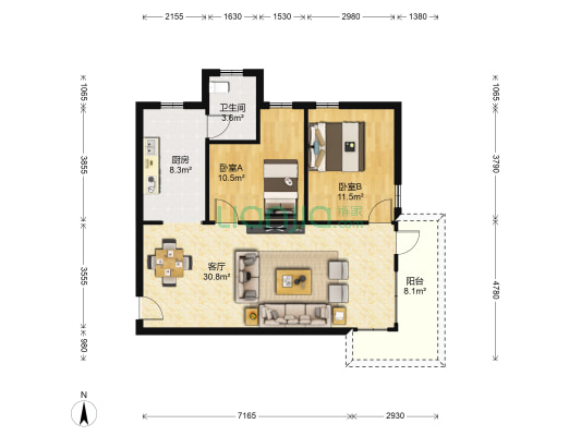 康乐园 2室1厅1卫 74平方