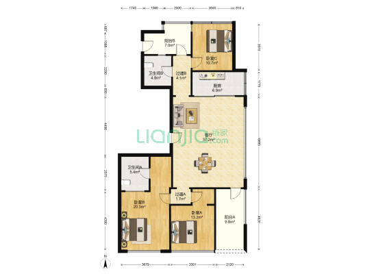 百合花园 3室1厅2卫 158平方