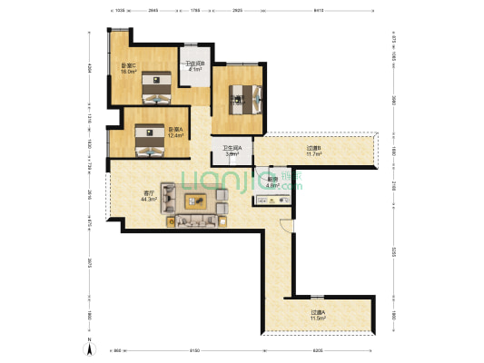 中乾世纪城 3室1厅2卫 98平方