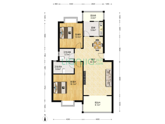 湖滨印象 2室1厅2卫 95平方