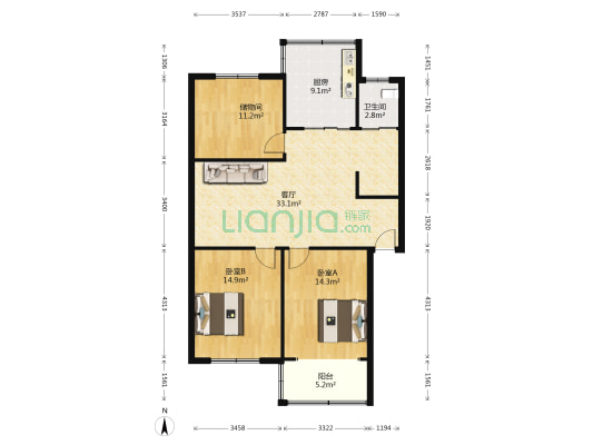 嘉园路1067号附属院 2室1厅1卫 109平方