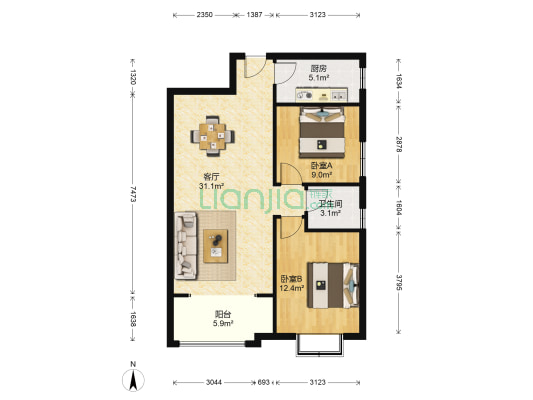 华洲城熙悦都 2室1厅1卫 81平方