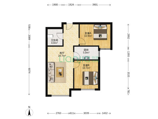 全阳两居室，看房方便，业主诚意出售-户型图
