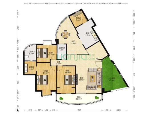 山景叠院 3室2厅2卫 156平方