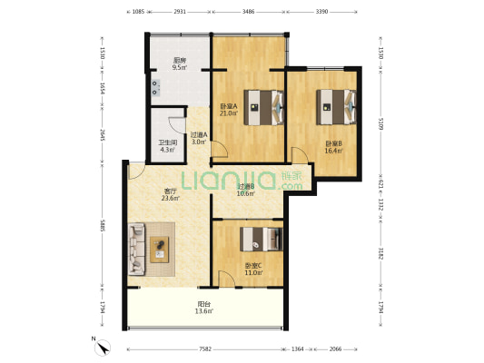 华夏小区 3室1厅1卫 115平方