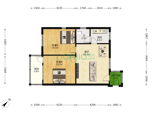 广州第75中学教师宿舍 2室1厅1卫 77平方