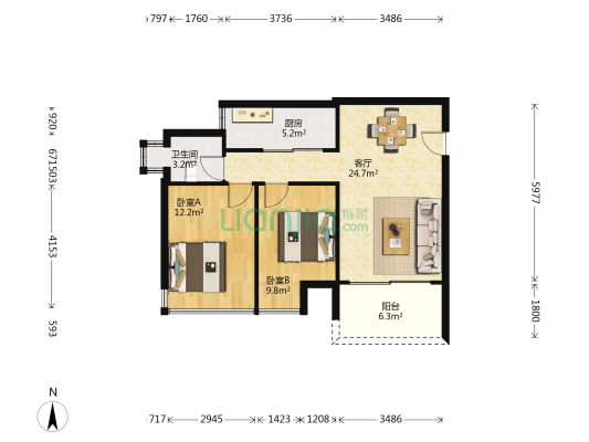 中铁 · 锦域蓝湾 2室1厅1卫 69平方