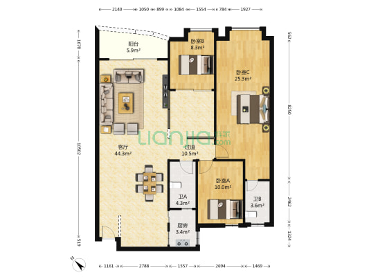 翠拥华庭一期 3室1厅2卫 117平方