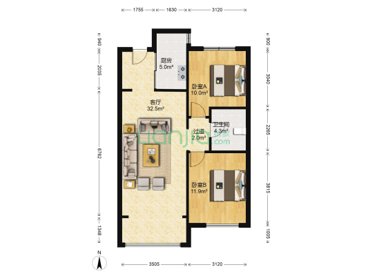 华润置地紫云府 2室1厅1卫 97平方