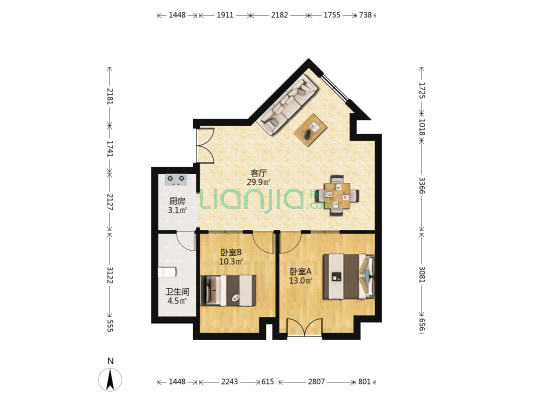 保利梧桐语(商业类) 2室1厅1卫 105平方