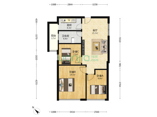 北京街 3室1厅1卫 83平方