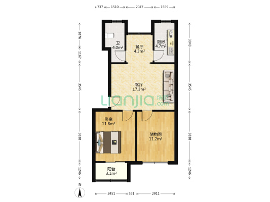 演出公司宿舍 1室2厅1卫 68平方