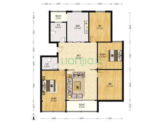 长山社区渡江二村 2室1厅2卫 157平方