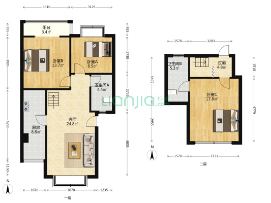 水岸东里一期 3室1厅2卫 114平方
