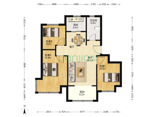 海信九贤府 3室1厅1卫 103平方