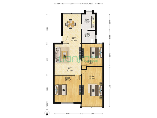 徐家岭 3室2厅1卫 119平方