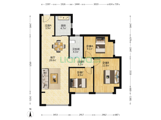 阳光城尚东湾蓝莓苑 3室1厅1卫 96平方