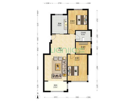 左岸水都 3室1厅1卫 114平方