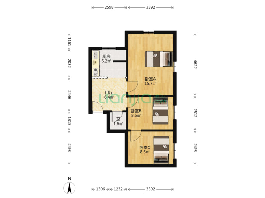 曲阜道 3室0厅1卫 60平方