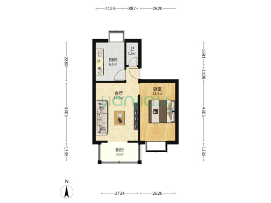 设计院家属院（闵家桥） 1室1厅1卫 42平方