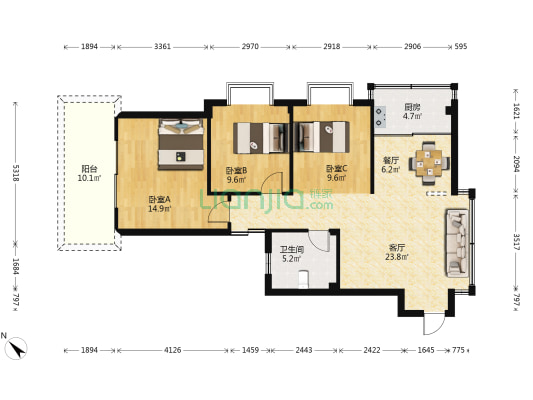 省地质测绘院小区 3室2厅1卫 88平方